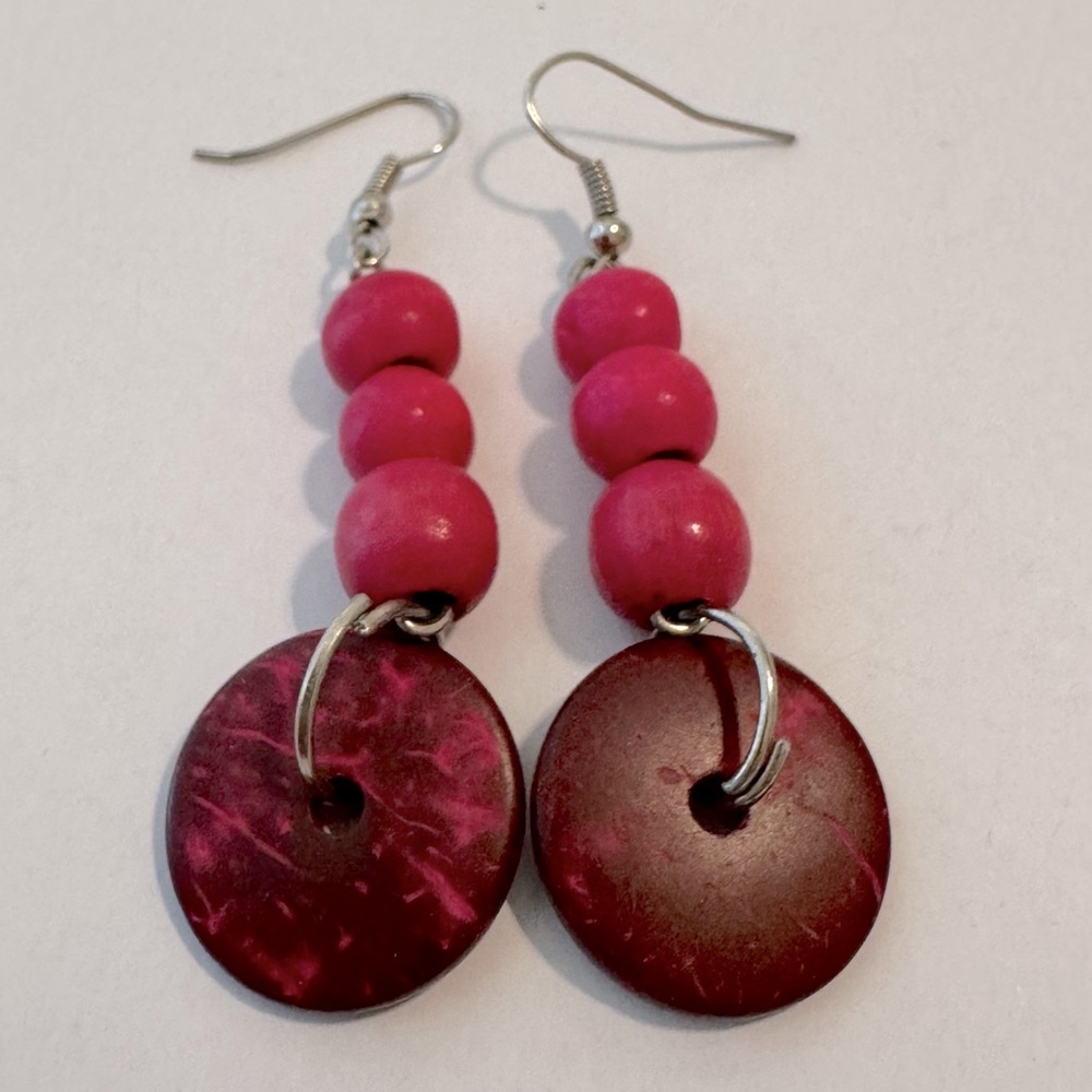 NWOT Ugandan Handmade Wooden Bead Dangle Earrings